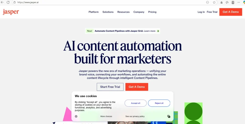 Jasper Interface - AI content automation for marketers